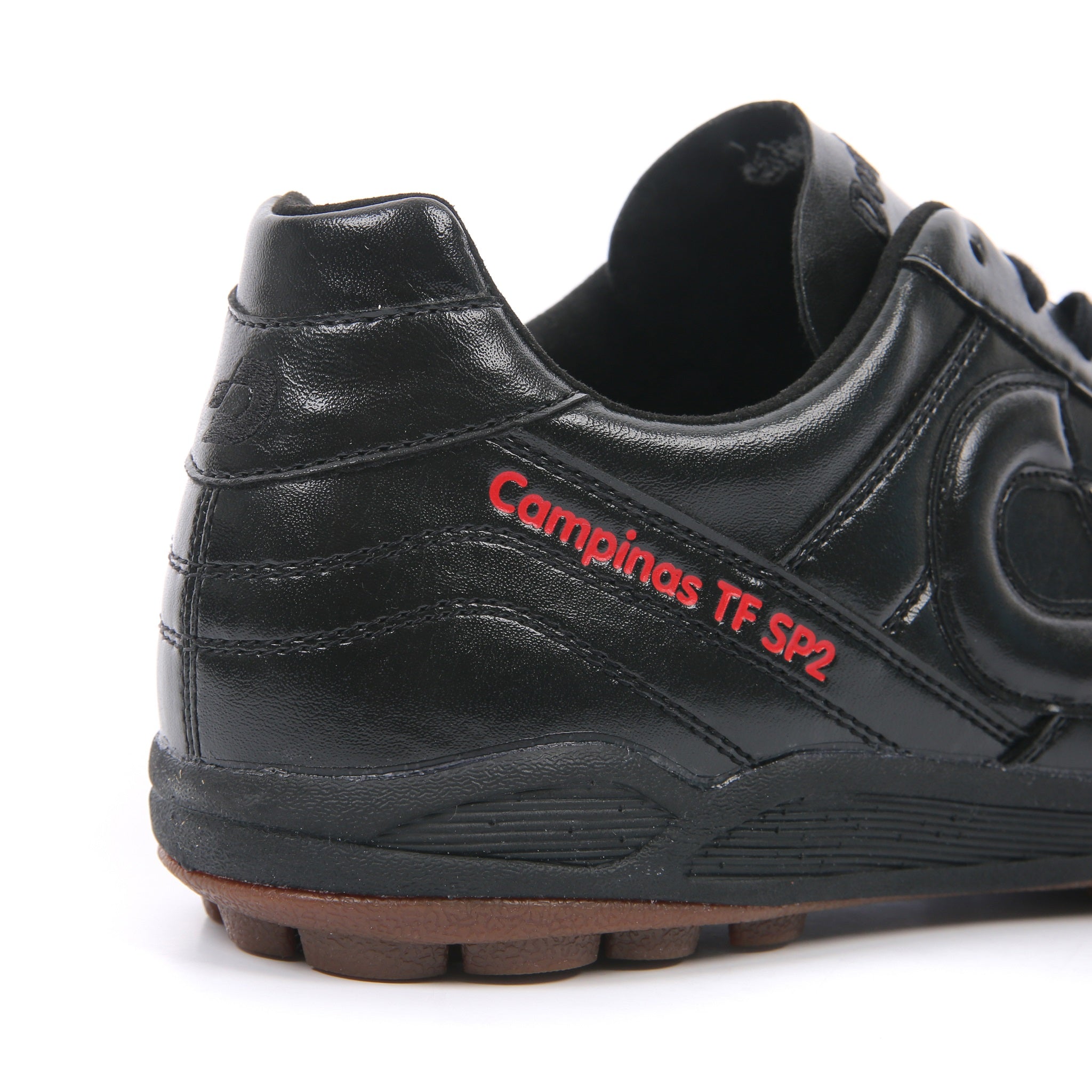 Desporte Campinas TF SP2 full synthetic leather all black turf soccer shoe with red model name print