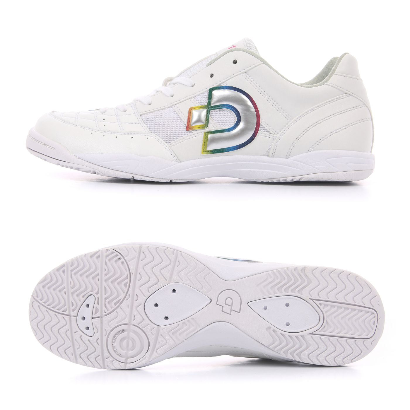 Desporte Rio LLID white and silver futsal shoes with white soles