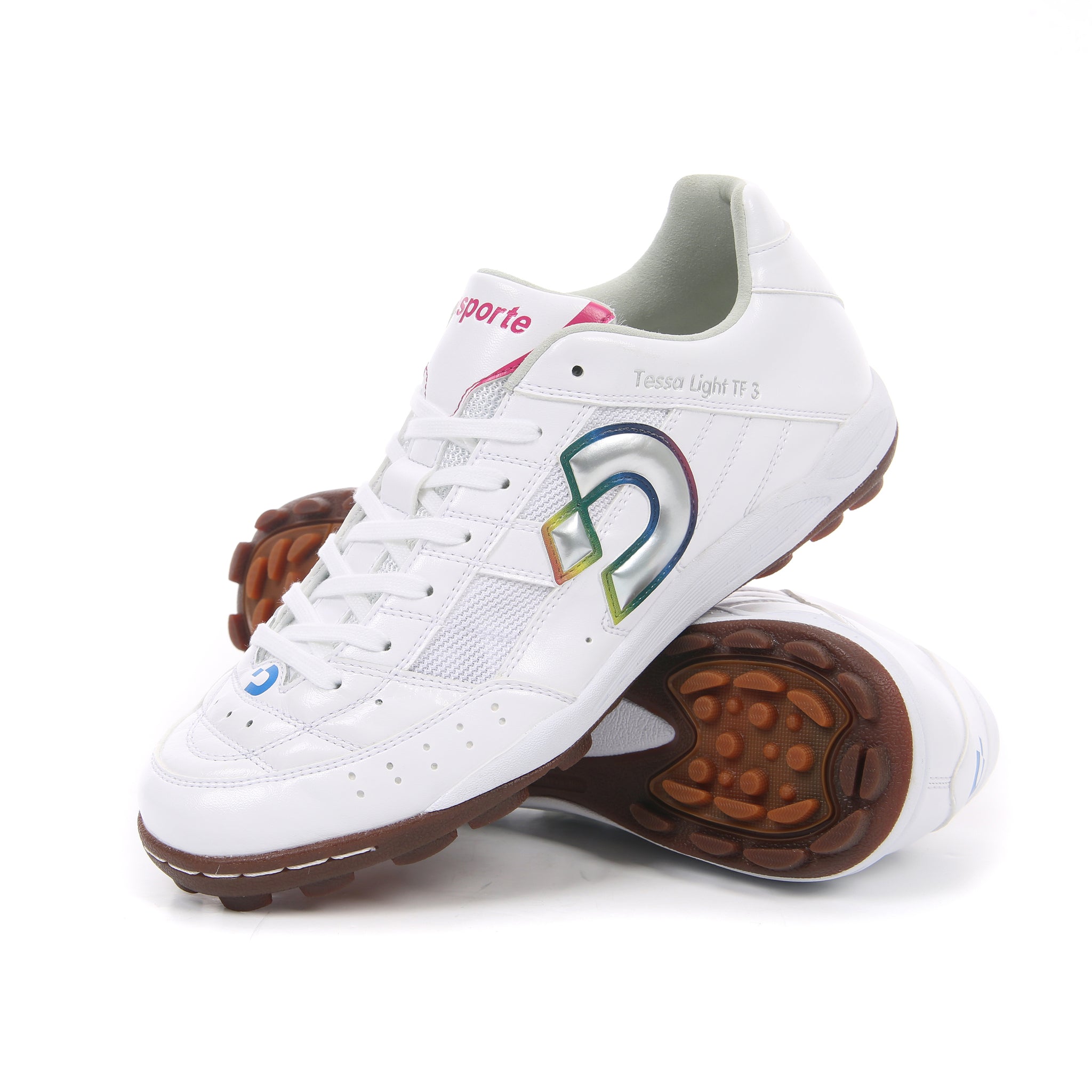 Desporte Tessa Light TF3 white silver rainbow turf soccer shoes